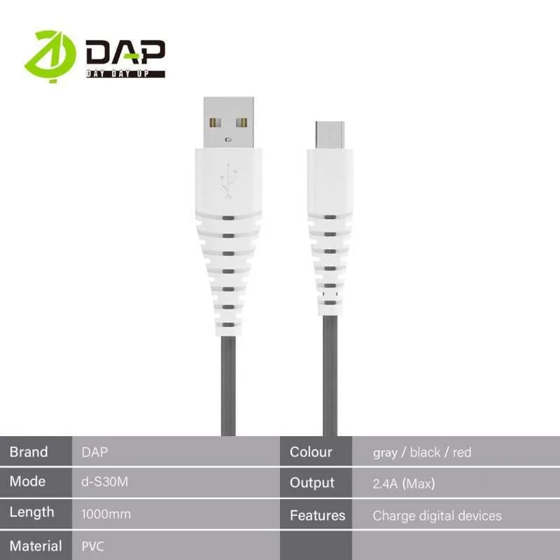 DAP D-S30M Data Cable Micro USB 2.1A 1m Fast Charging Kabel Charger Mini Tube