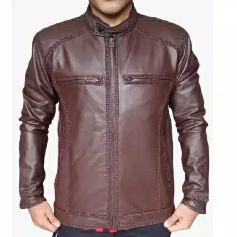 Jaket Kulit Domba Asli garut Pria Elegant Brownie ARL 033 Silverstone RFLA Ariel Noah 90 motif sulam