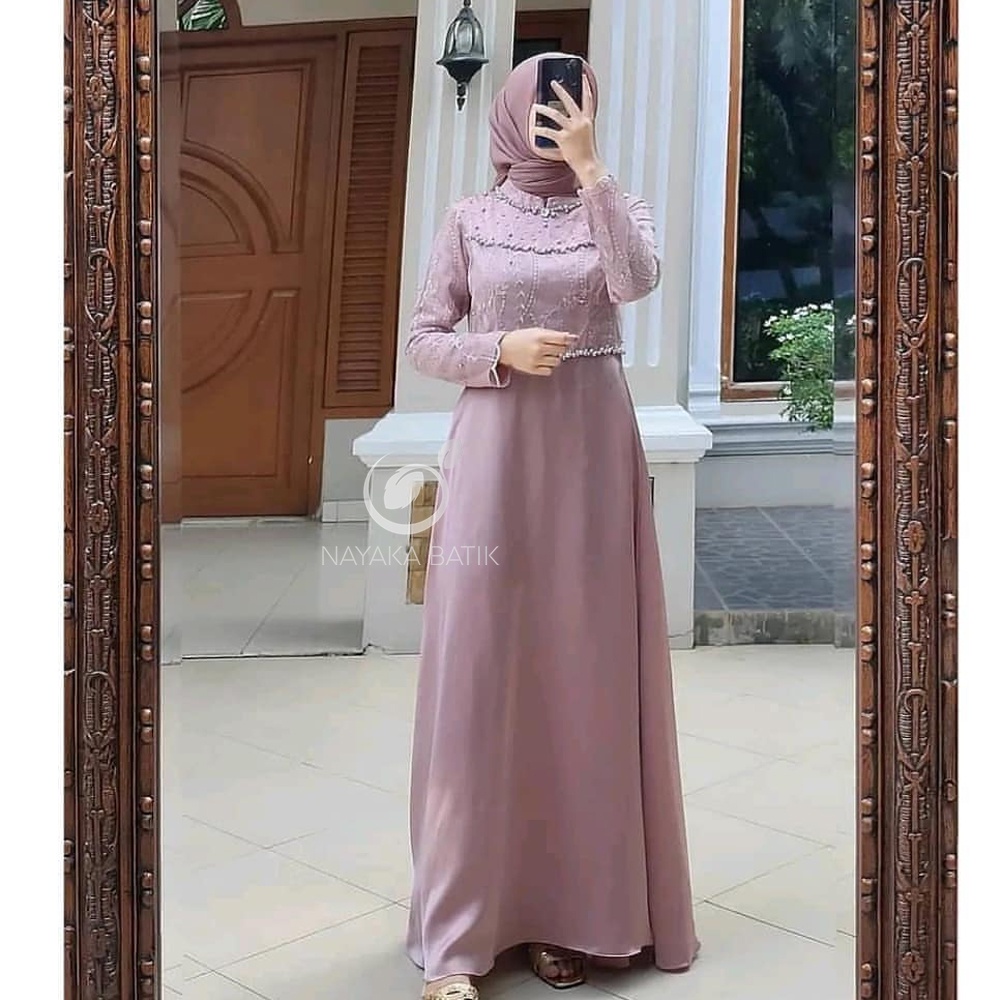 [MAXI SERIES LEBARAN] Maxi Dress Tiara Tulle Mutiara - Gamis Remaja Kekinian - Dress Pesta Kondangan - Gamis Brukat - Baju Lamaran