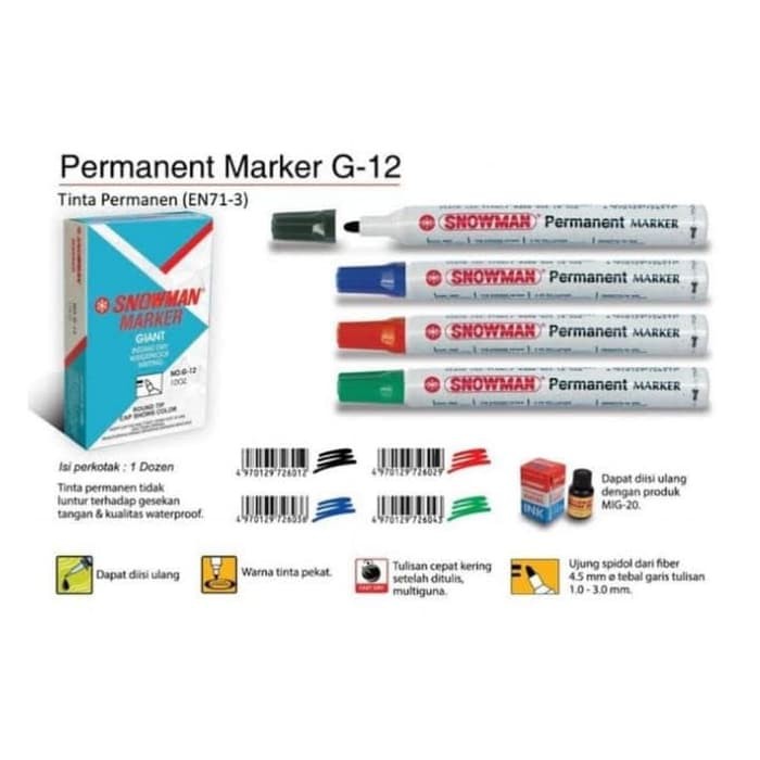 

Spidol Permanen Permanent Marker Snowman Besar G-12 G12 Murah