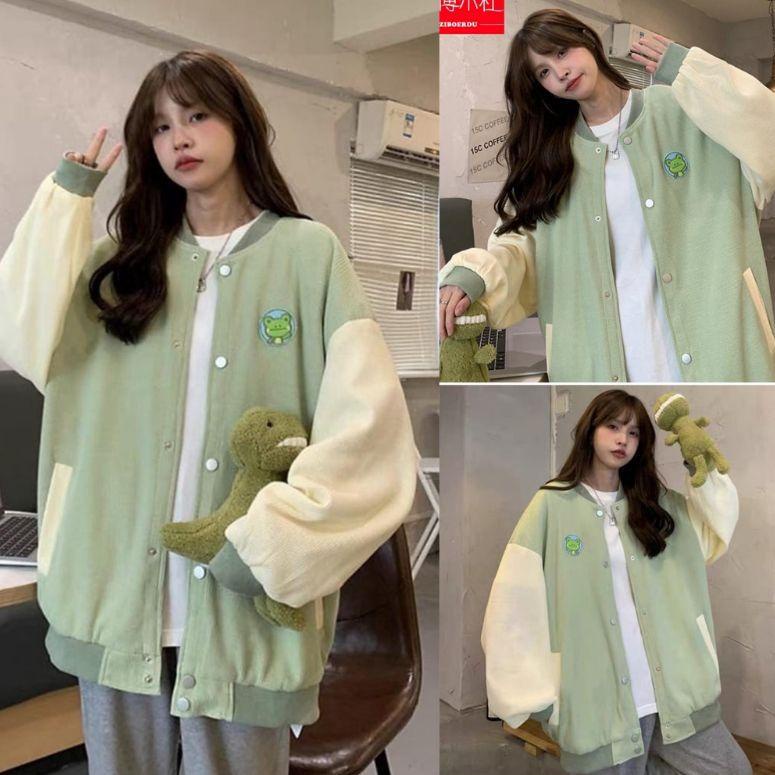 FROG BASEBALL 2XL 3XL Jacket Varcity Baseball Oversize-Jacket Wanita Terkini Casual Fashion Korean Style