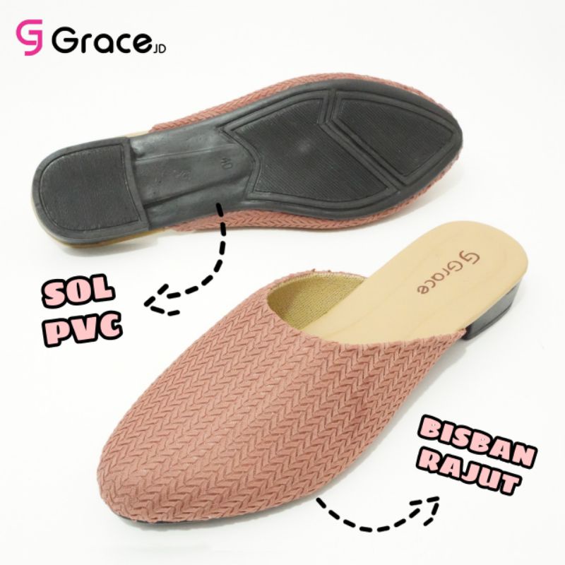 GRACE [AULIA] Sandal Selop Lancip wanita/Sandal Slop Cewek Bahan Rajut Dixie