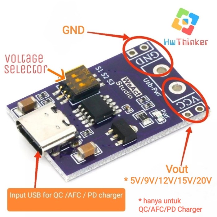 Jual USB TYPE C QC QC2.0 QC3.0 AFC PD2.0 PD3.0 to DC 5V 9V 12V 15V 20V ...