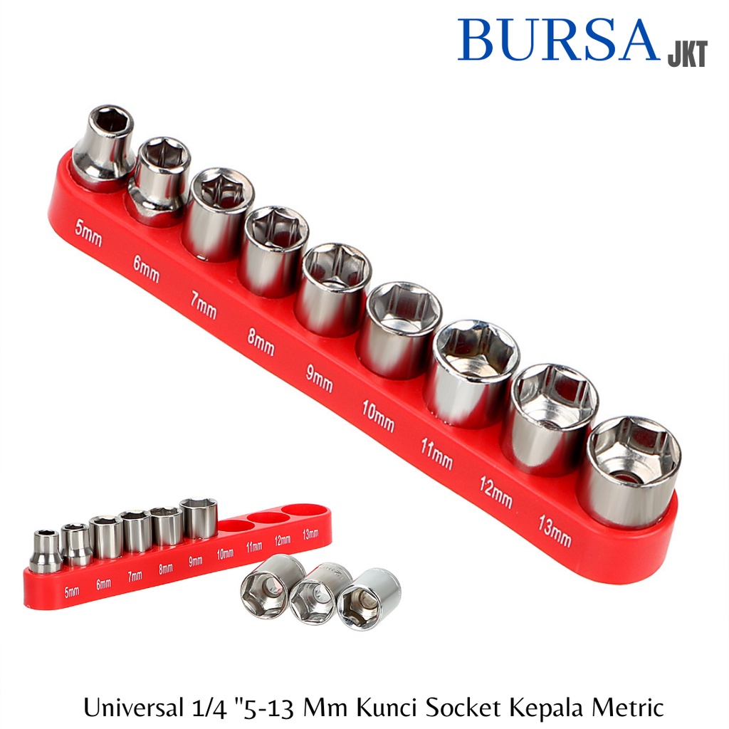 KUNCI SHOCK MINI DRIVER HEX HEAD BIT SOCKET SET KUNCI WRENCH 1/4 ADAPTER 5/6/7/8/9/10/11/12/13 MM 9 PCS / PC