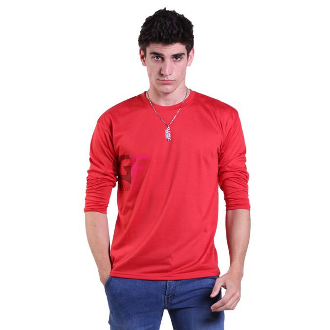 GIOFLO Baju Kaos Pria O-Neck Lengan Panjang Simple Basic Merah Cabe / PLS 138