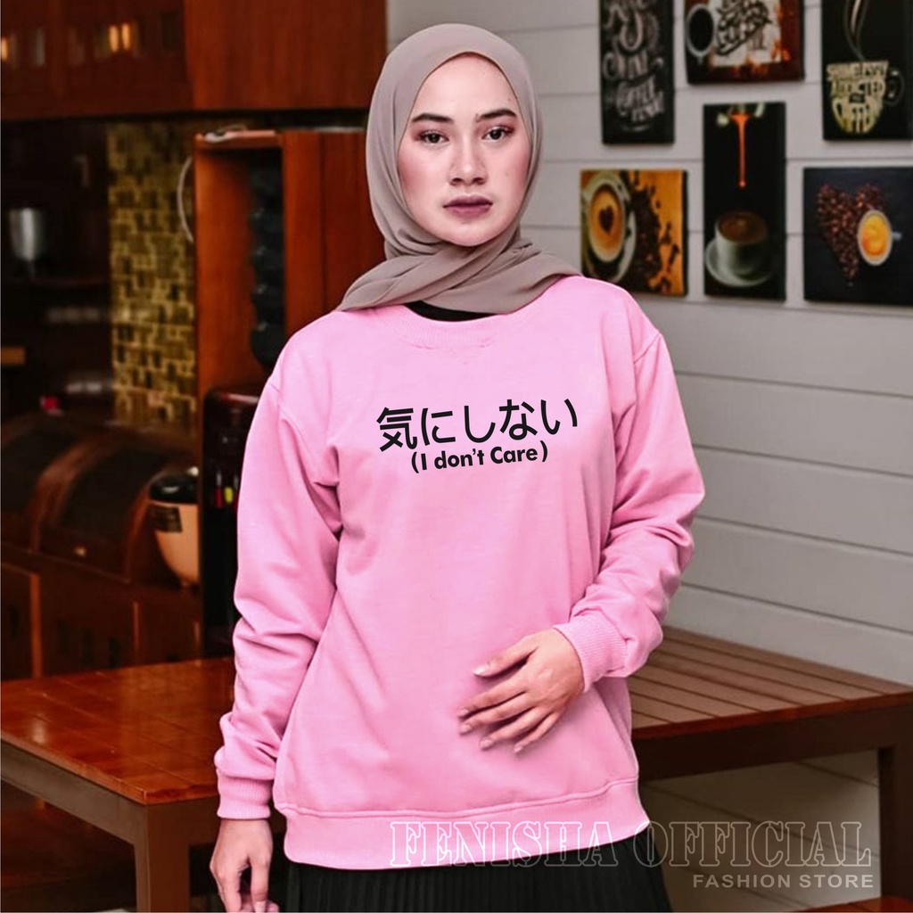 FenishaStore I DONT CARE Sweater Crewneck Wanita Lengan Panjang Size M-L-XL-XXL Bisa Bayar Ditempat COD