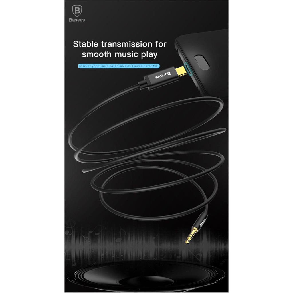 BASEUS YIVEN M01 KABEL AUDIO CABLE TYPE C MALE TO JACK AUX 3.5MM MALE