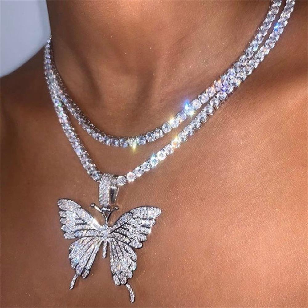 Solighter Kupu-Kupu Kalung Fashion Perhiasan Bling Kupu-Kupu Liontin Bib Choker