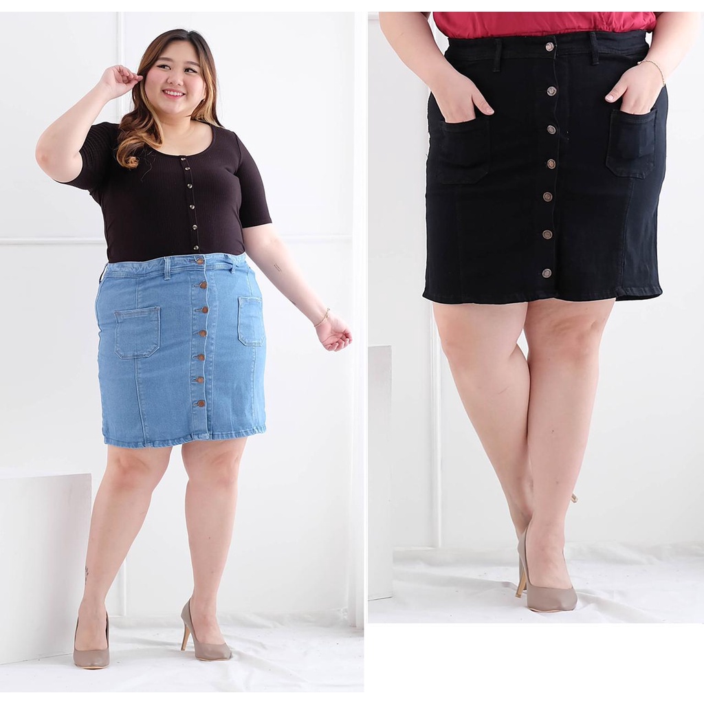 Rok Celana Jeans Kancing Jumbo Bigsize Skirt Pants 35-38