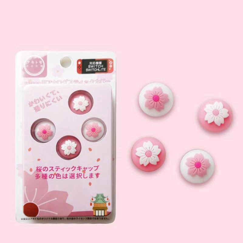 4pcs Cover Thumb Stick Kontroler Joy-con Nintendo Switch Lite Motif Bunga Sakura Pink