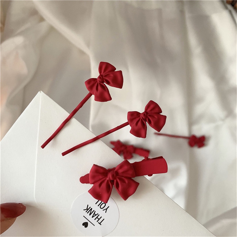 2pcs Jepit Rambut Model Pita Warna Merah Gaya retro Untuk Wanita