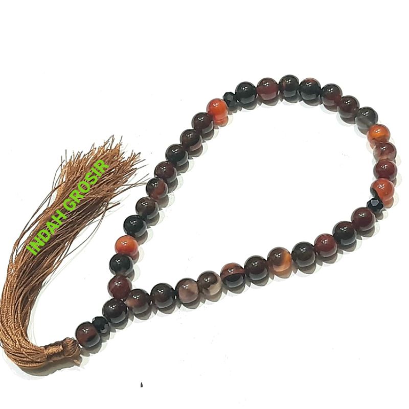 Tasbih Batu Akik Sulaiman Madu 8Mm 33Butir Garansi Asli Natural