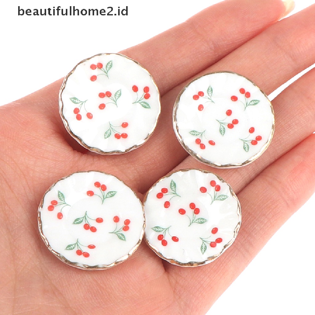 (Beautifulhome2.Id) 4pcs / Set Mainan Miniatur Piring Cherry Skala 1: 12 Untuk Aksesoris Rumah Boneka