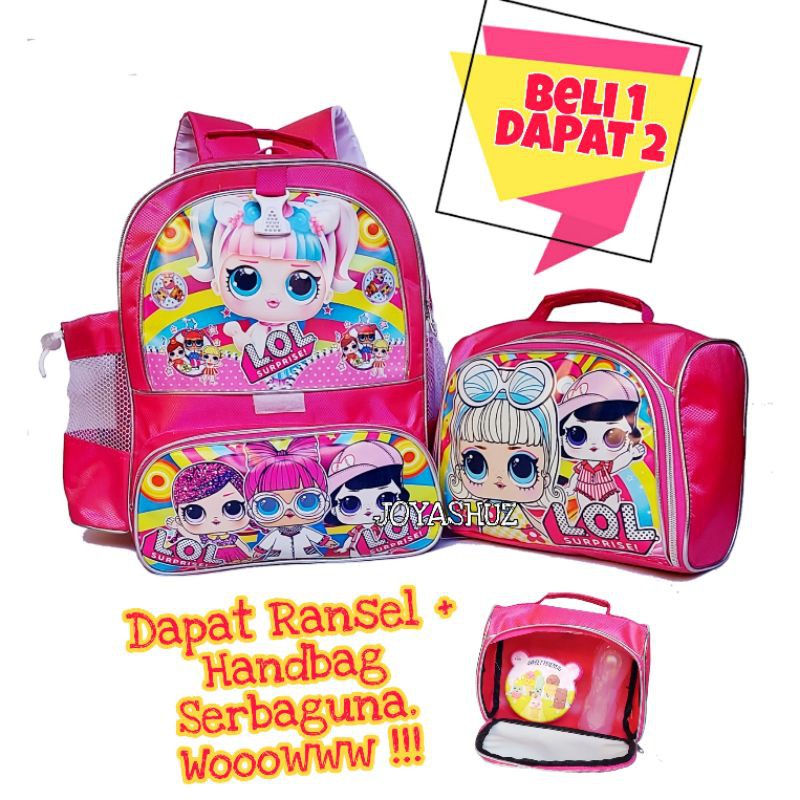 Joyashuz - Tas Sekolah Anak Perempuan 2in1 - Tas Karakter LOL Gratis Botol Dan Misting - Tas Anak SD