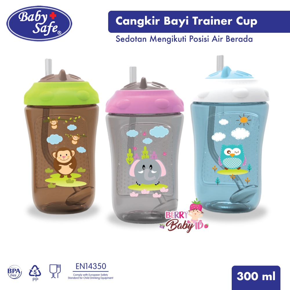 Baby Safe Trainer Cup Weighted Straw 300 ml Tempat Minum Bayi Sedotan BBS040 Berry Mart