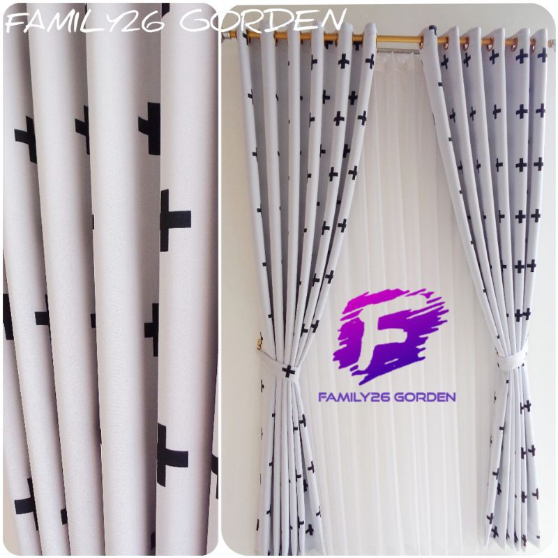 Hordeng Tirai  gorden pintu kamar tidur mewah model smokring 12 ring 6 glombang size l 140cm t 200cm