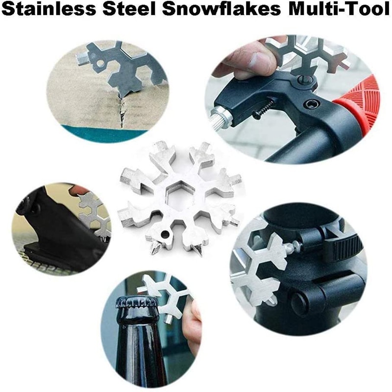 18in1 Multi-Alat Stainless Steel EDC Snowflakes Allen Wrench Portable Gantungan Kunci Outdoor Sepeda Obeng Botol Mini Pembuka