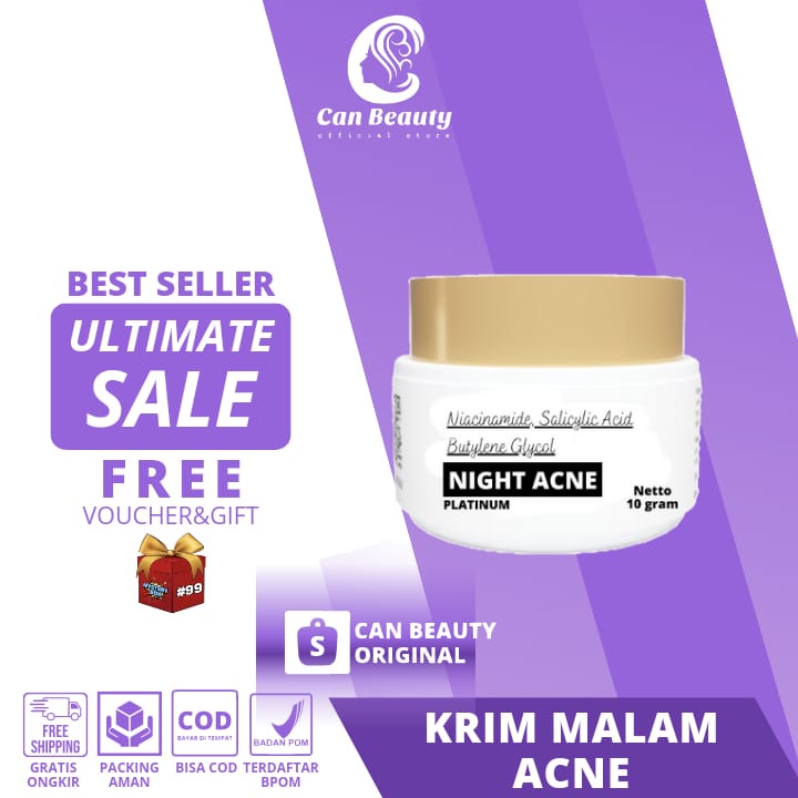 NIGHT CREAM ACNE / Can beauty skincare bpom / Paket acnes jerawat lengkap ori/ Paket acne CAN BEAUTY