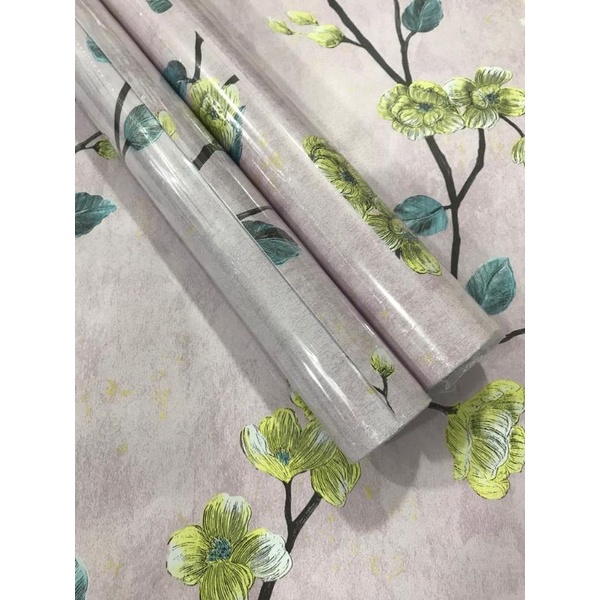 Wallpaper Sticker Dinding Motif Sakura Warna Warni 10mx45cm