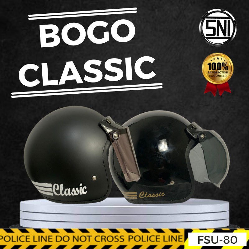 Helm Bogo Classic Dewasa Unisex Kaca Datar Cembung Doff &amp; Glossy ber SNI