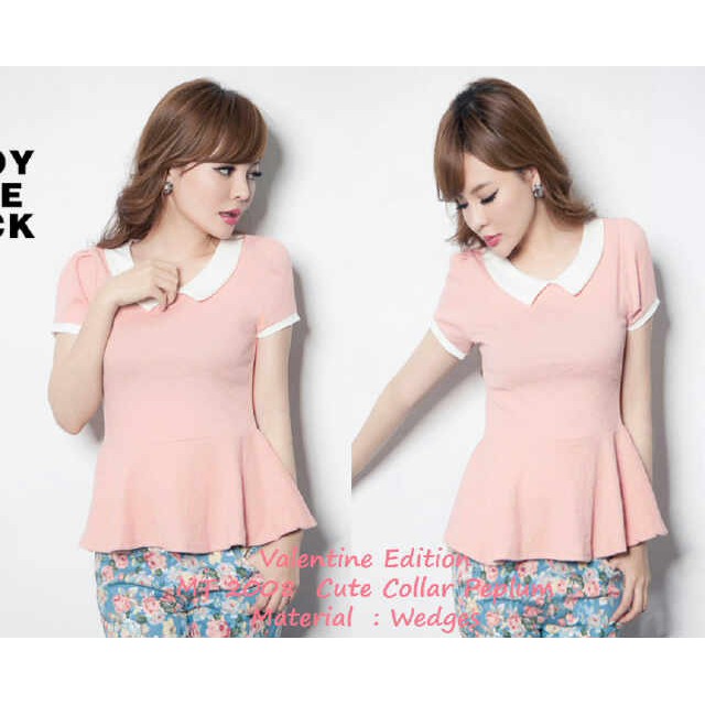 B0101 FF 01 L373, Cute Collar Top baju polos basic lengan panjang murah wanita/cewek kekinian