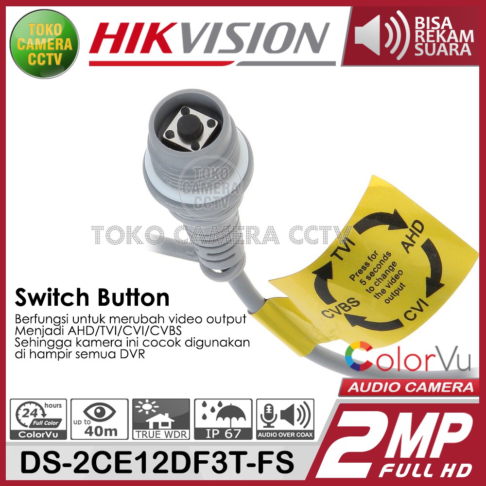 KAMERA CCTV HIKVISION 2MP COLORVU DS-2CE12DF3T-FS AUDIO
