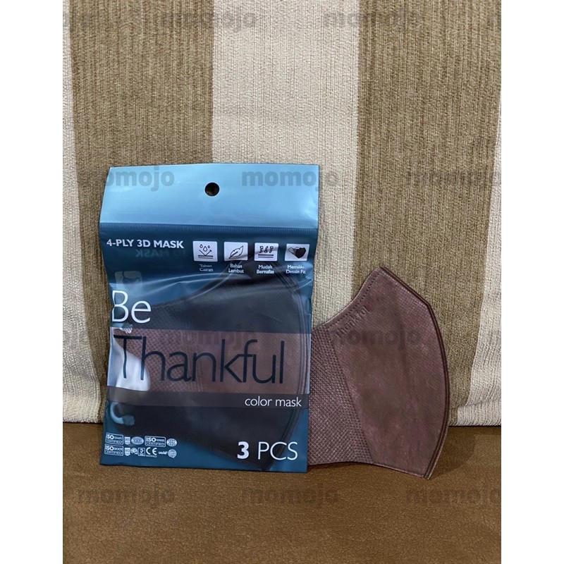 MASKER DUCKBILL WARNA THANKFUL 3D MASK 4 PLY EARLOOP SACHET ISI 3 PCS