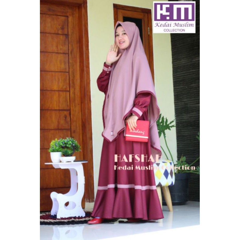 ORIGINAL HAFSHAH By. Kedai Muslim collection / Gamis syari khimar jumbo bahan TOYOBO ORI
