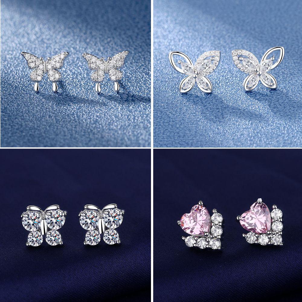 Anting Nanas Fashion Perhiasan Hadiah Kupu-Kupu Zirkon Kristal Telinga Stud