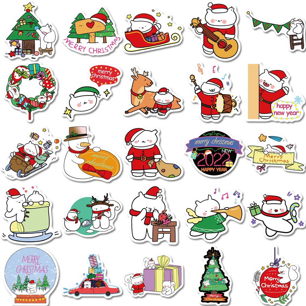 50 Pcs Stiker Motif Kartun Tupai Natal Tahan Air Untuk Dekorasi Komputer