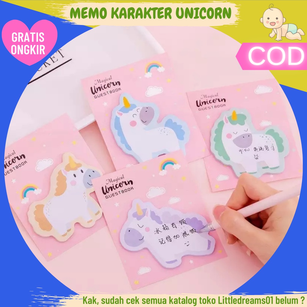 

Memo Kotak Karakter Unicorn / Kertas sticky note Unicorn Lucu Murah