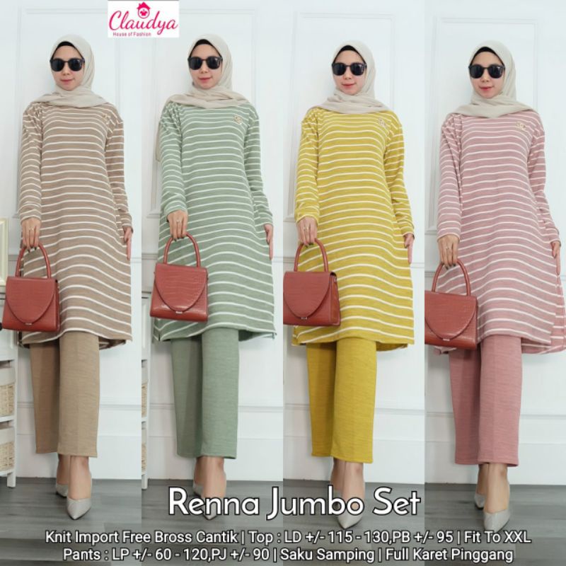 ONE SET WANITA - RENA JUMBO SET BY CLAUDYA - SETELAN MOTIF MUSLIM | BAHAN KNIT IMPORT TUNIK CELANA K