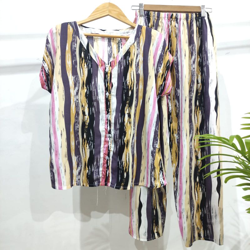 PIYAMA KANCING HITS NON KERAH/V-NECK PIYAMA KANCING BUSUI | PIYAMA RAYON | HOMEWEAR-NK AAJ