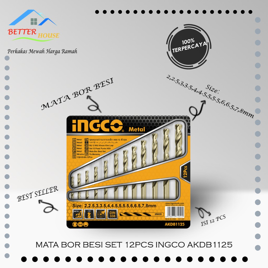 MATA BOR BESI SET 12PCS INGCO AKDB1125