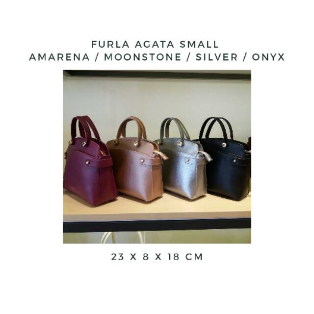 Tas Furla Original - Furla Agata Small Amarena Rosegold Silver Hitam