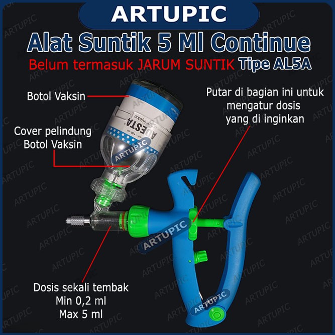 Alat Suntik AL5A injeksi Vaksin Kontinyu Otomatis 5 ml Continuous Syringe Automatic untuk ternak