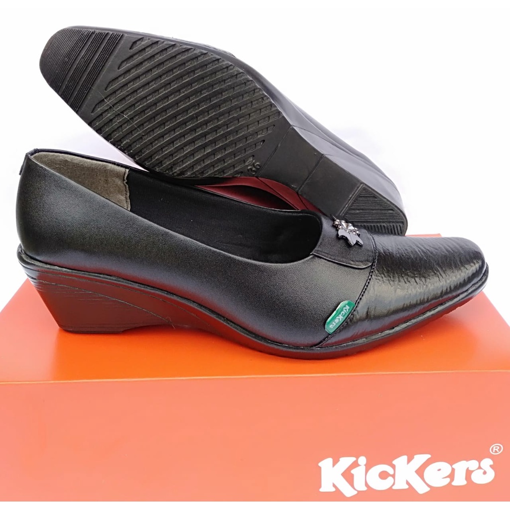 Sepatu pantofel wanita kickers kulit asli original formal kerja kantor fantofel wedges tinggi 5cmCOD