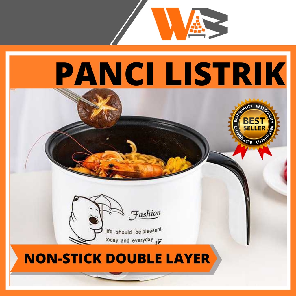 COD Panci Listrik Multifungsi Tempat Masak Wajan Listrik Serbaguna Alat Masak Elektrik Non-Stick Double Layer 600W Putih