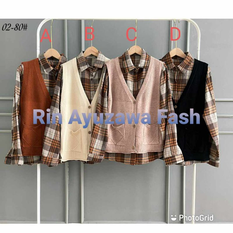 RAF Pakaian Kemeja Flanel Korea Mix Rajut Losh (  Casual Daily )