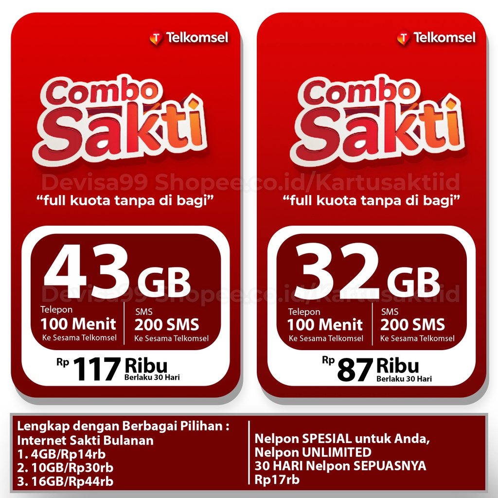 Kartu Sakti Combo 32gb 35gb 43gb Combo Sakti Telkomsel