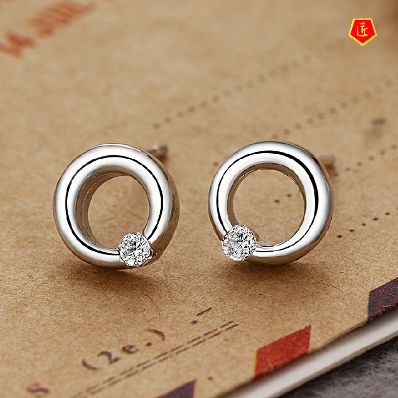 [Ready Stock]Elegant round Ratline Hitch Diamond Stud Earrings