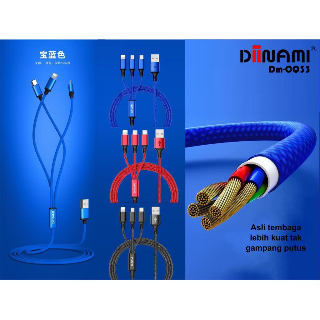 Kabel Data Kabel Charger 3 in 1 Diinami DM-CQ33