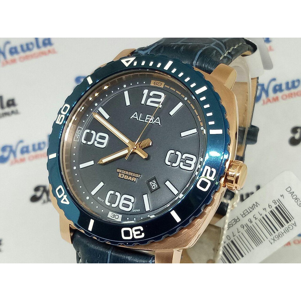 Alba Quartz AG8H96X1 Rose Gold Blue Leather - Jam Tangan Pria AG8H96