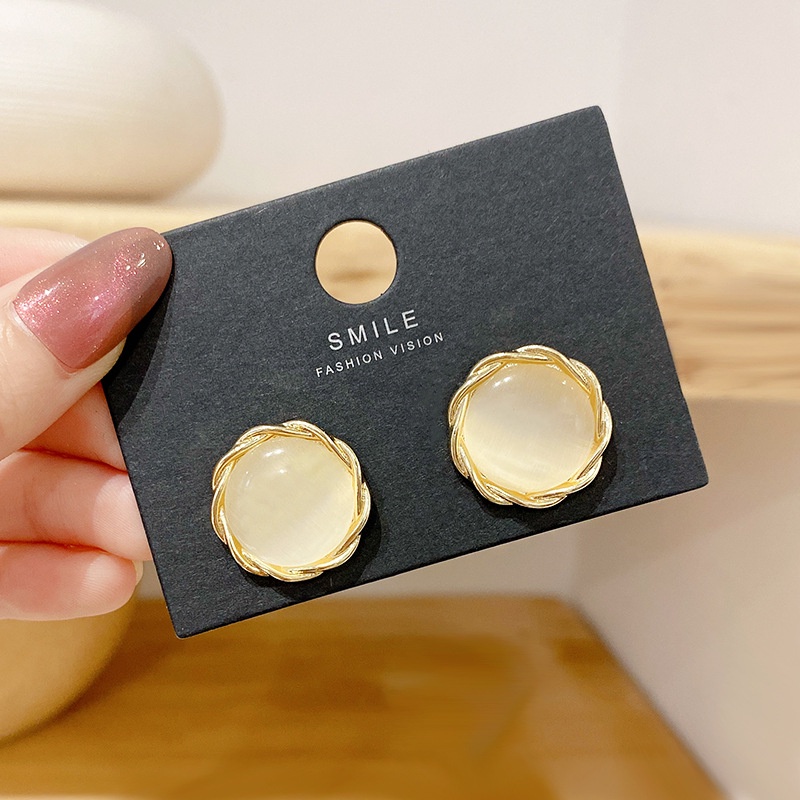 Fashion Temperament Women Jewelry Alloy Geometry Opal Stud Earrings