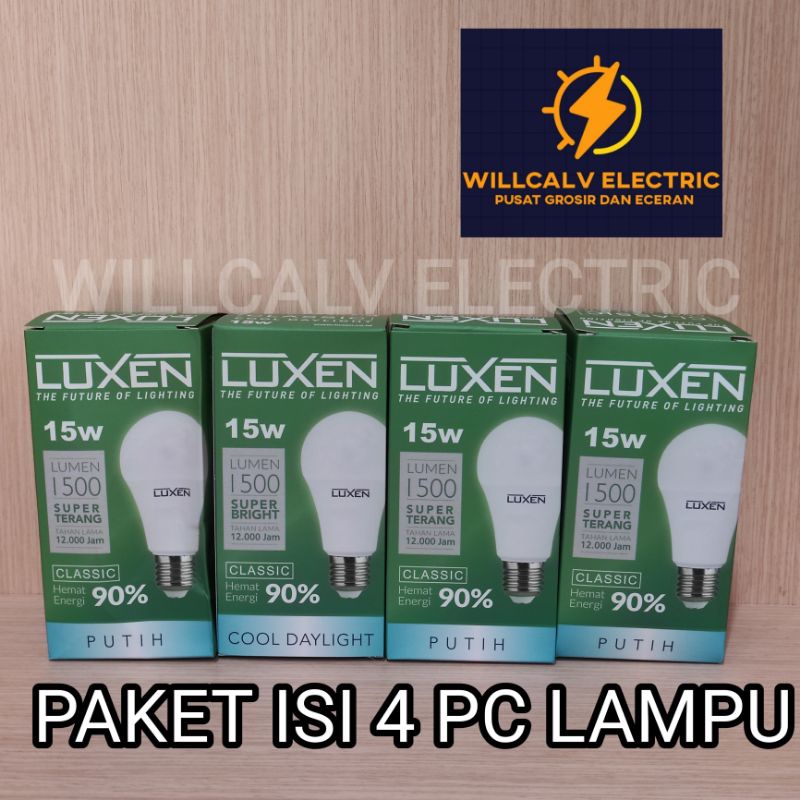 PAKET 4 PC LAMPU LED LUXEN CLASSIC 15W 15 WATT CAHAYA PUTIH 6500K / LAMPU LED BULB LUXEN CLASSIC 15W 15 WATT CAHAYA PUTIH 6500K