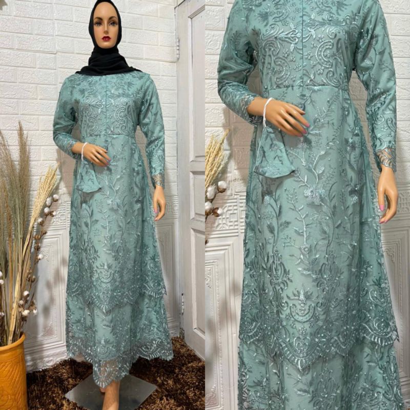 Produk original gamis tingkat melayu//gamis tulle tingkat//gamis lebaran//gamis lamaran