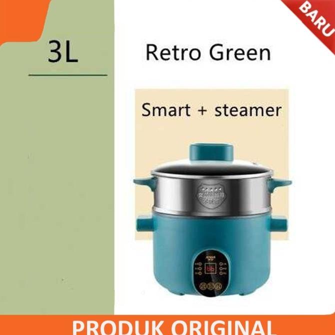 Jiashi Smart Rice Cooker Mini Cooker 3L 600W With Steamer - Hijau Yaasumantri