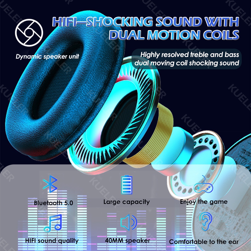 Headset Bluetooth Lampu LED Warna-warni B39 Henset Bloetooth HiFi Stereo Headphone Bluetooth dengan Mikrofon Mendukung Panggilan HD Kartu SD AUX Earphone Bluetooth