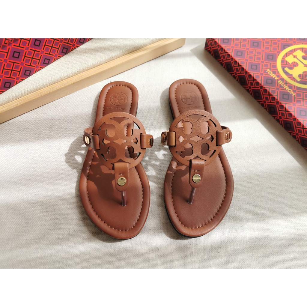 STB38 ToryBurch  New TB classic wide foot bed flip-flops flat shoes xie