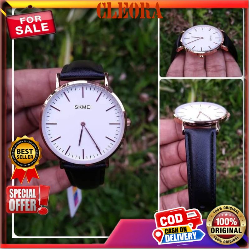 Jam Tangan Pria Wanita SKMEI Leather Original Analog Tali Kulit Jm Arloji Anti Air Jam Tangan Viral 